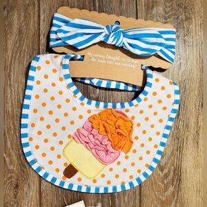 Ice Cream Design Bib and Headband Set - Blue and Orange